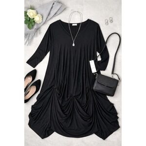 Heydari NWT Sculptural Draped Dress Black Art to Wear Lagenlook O/S USA Made